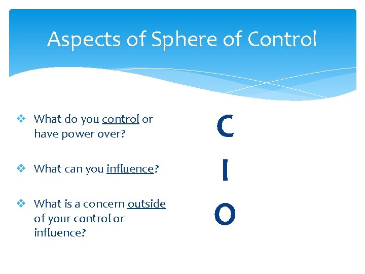 Aspects of Sphere of Control v What do you control or have power over?