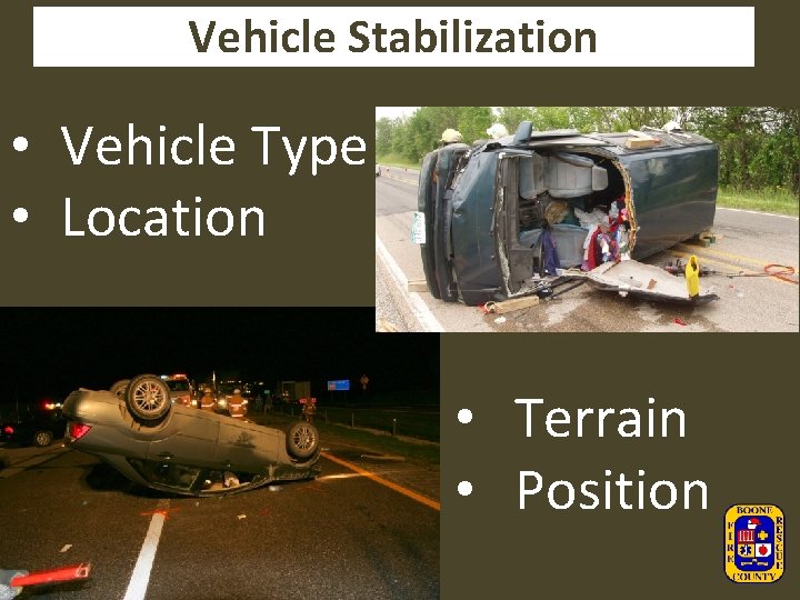 Vehicle Stabilization • Vehicle Type • Location • Terrain • Position 