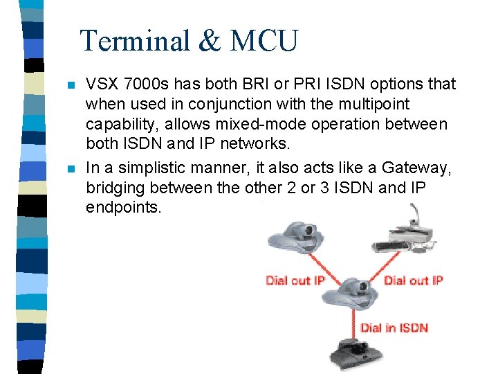 Terminal & MCU n n VSX 7000 s has both BRI or PRI ISDN