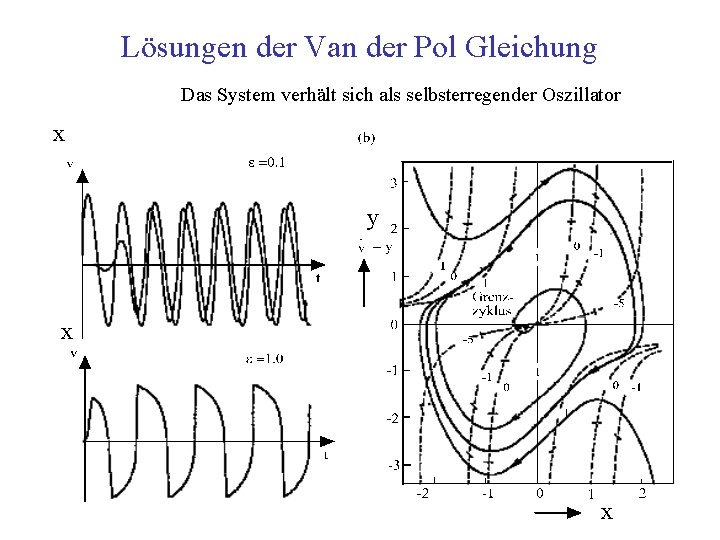 Lösungen der Van der Pol Gleichung Das System verhält sich als selbsterregender Oszillator x