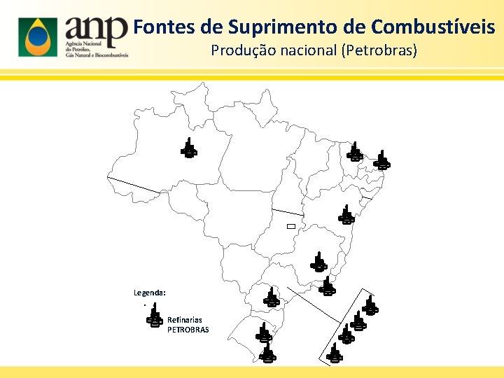 Fontes de Suprimento de Combustíveis Produção nacional (Petrobras) Legenda: Refinarias PETROBRAS 