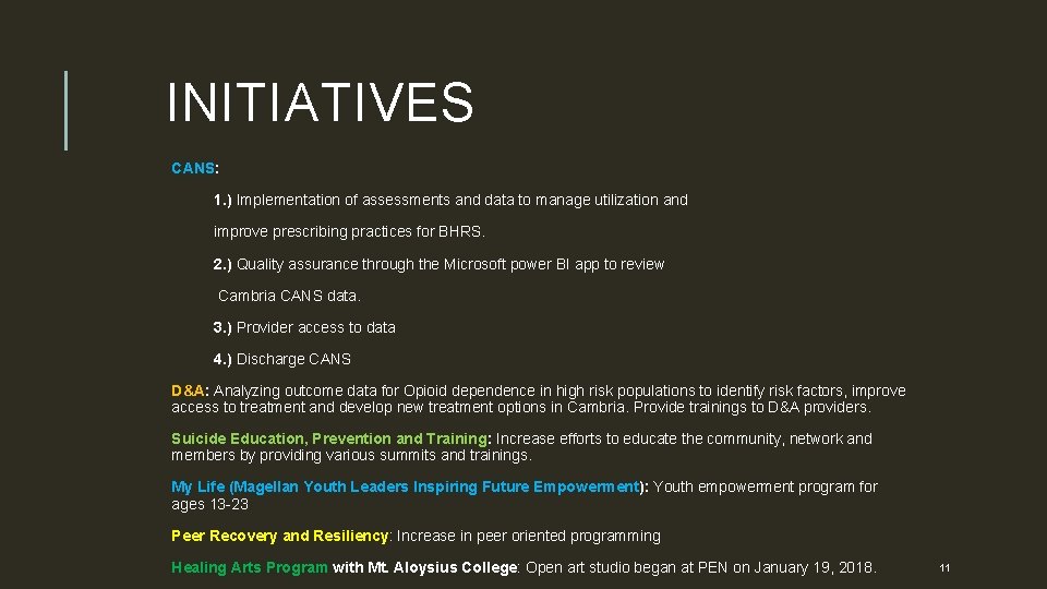 INITIATIVES CANS: 1. ) Implementation of assessments and data to manage utilization and improve