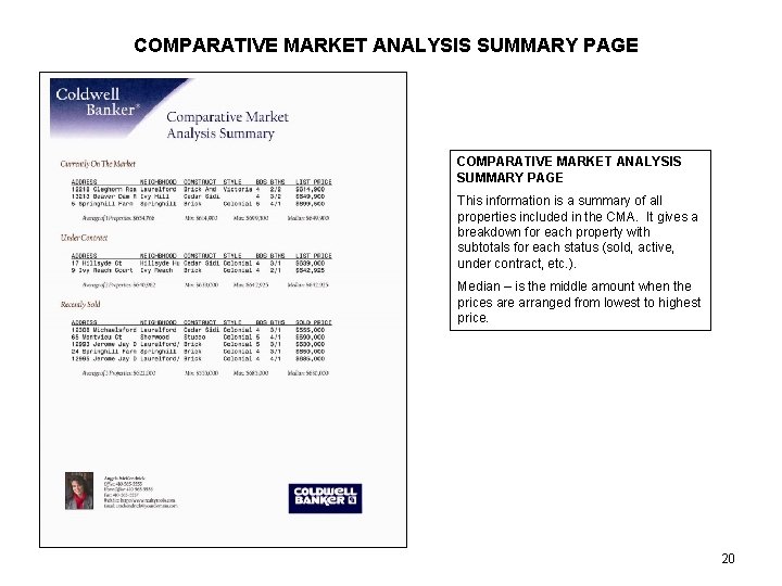 COMPARATIVE MARKET ANALYSIS SUMMARY PAGE This information is a summary of all properties included