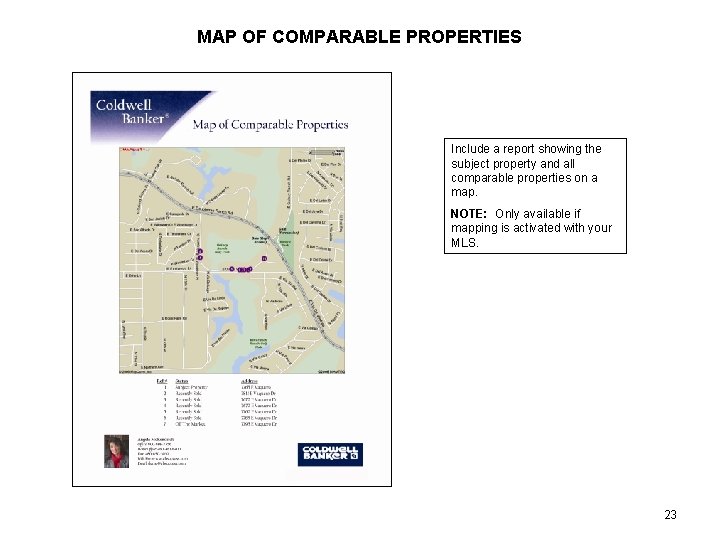 MAP OF COMPARABLE PROPERTIES Include a report showing the subject property and all comparable
