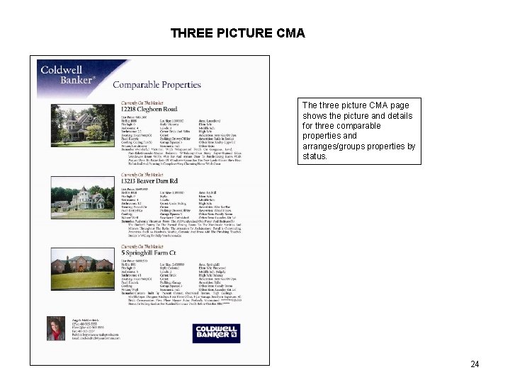 THREE PICTURE CMA The three picture CMA page shows the picture and details for