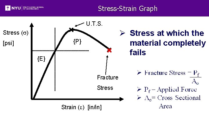 Stress-Strain Graph U. T. S. Ø Stress at which the material completely fails Stress