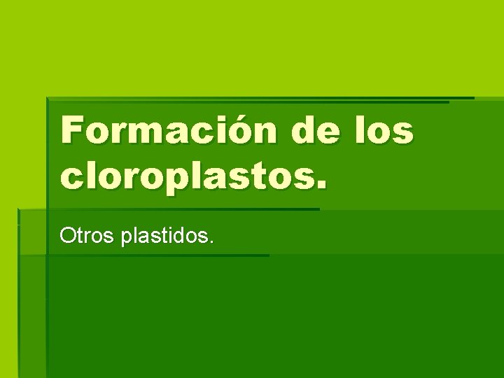 Formación de los cloroplastos. Otros plastidos. 