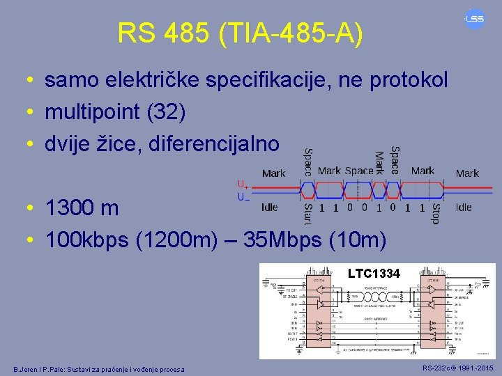 RS 485 (TIA-485 -A) • samo električke specifikacije, ne protokol • multipoint (32) •