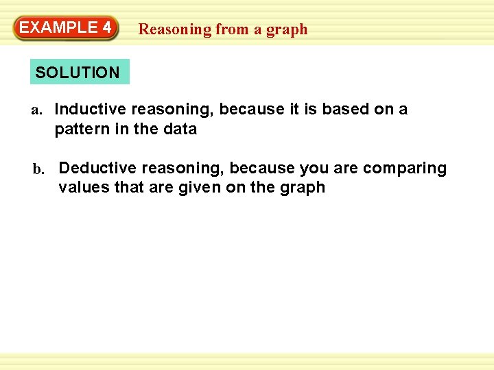 EXAMPLE 4 Reasoning from a graph SOLUTION a. Inductive reasoning, because it is based