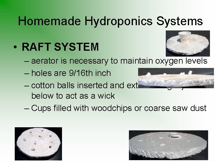 Homemade Hydroponics Systems • RAFT SYSTEM – aerator is necessary to maintain oxygen levels