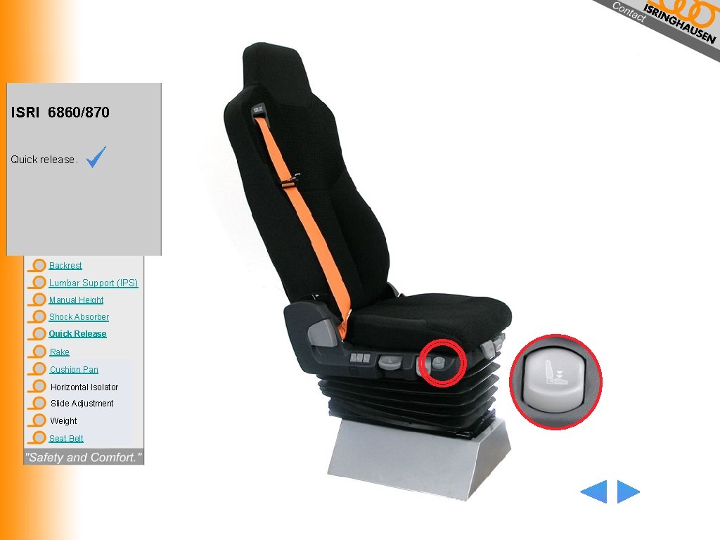 ISRI 6860/870 Quick release. Backrest Lumbar Support (IPS) Manual Height Shock Absorber Quick Release