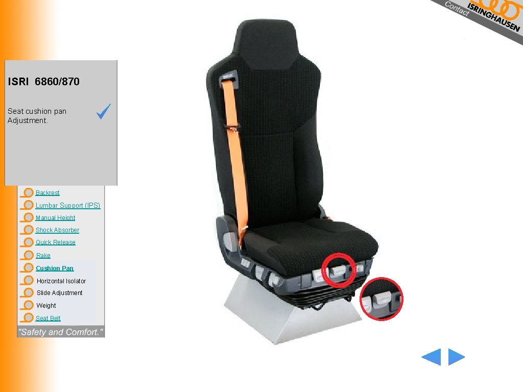 ISRI 6860/870 Seat cushion pan Adjustment. Backrest Lumbar Support (IPS) Manual Height Shock Absorber