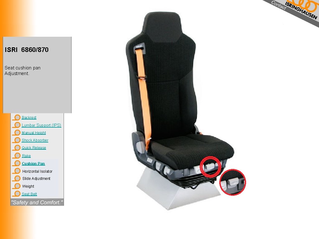 ISRI 6860/870 Seat cushion pan Adjustment. Backrest Lumbar Support (IPS) Manual Height Shock Absorber