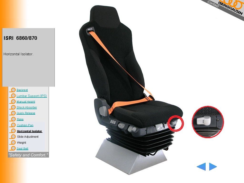 ISRI 6860/870 Horizontal Isolator. Backrest Lumbar Support (IPS) Manual Height Shock Absorber Quick Release