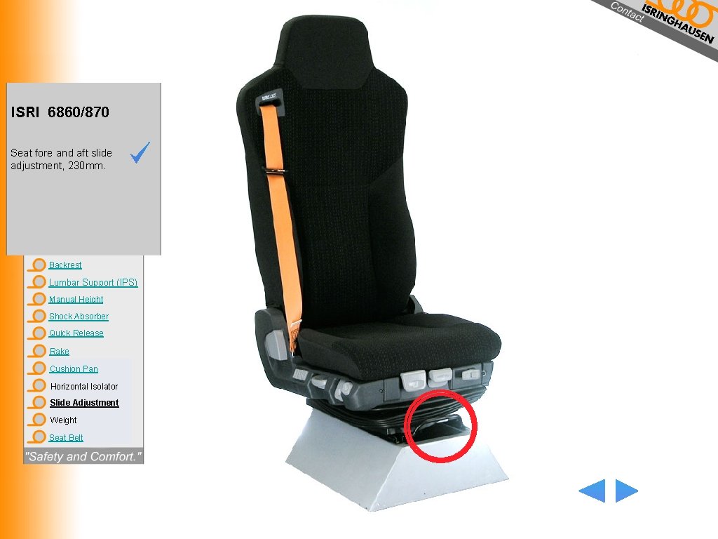 ISRI 6860/870 Seat fore and aft slide adjustment, 230 mm. Backrest Lumbar Support (IPS)