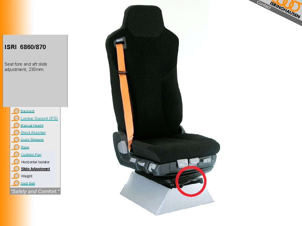 ISRI 6860/870 Seat fore and aft slide adjustment, 230 mm. Backrest Lumbar Support (IPS)