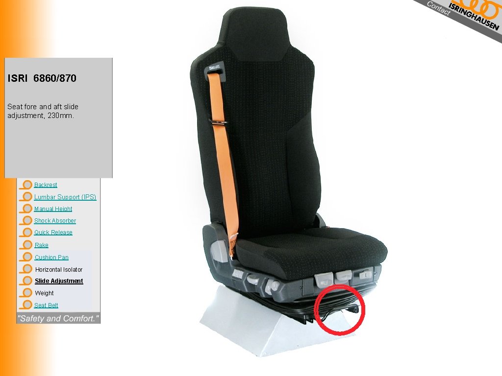 ISRI 6860/870 Seat fore and aft slide adjustment, 230 mm. Backrest Lumbar Support (IPS)