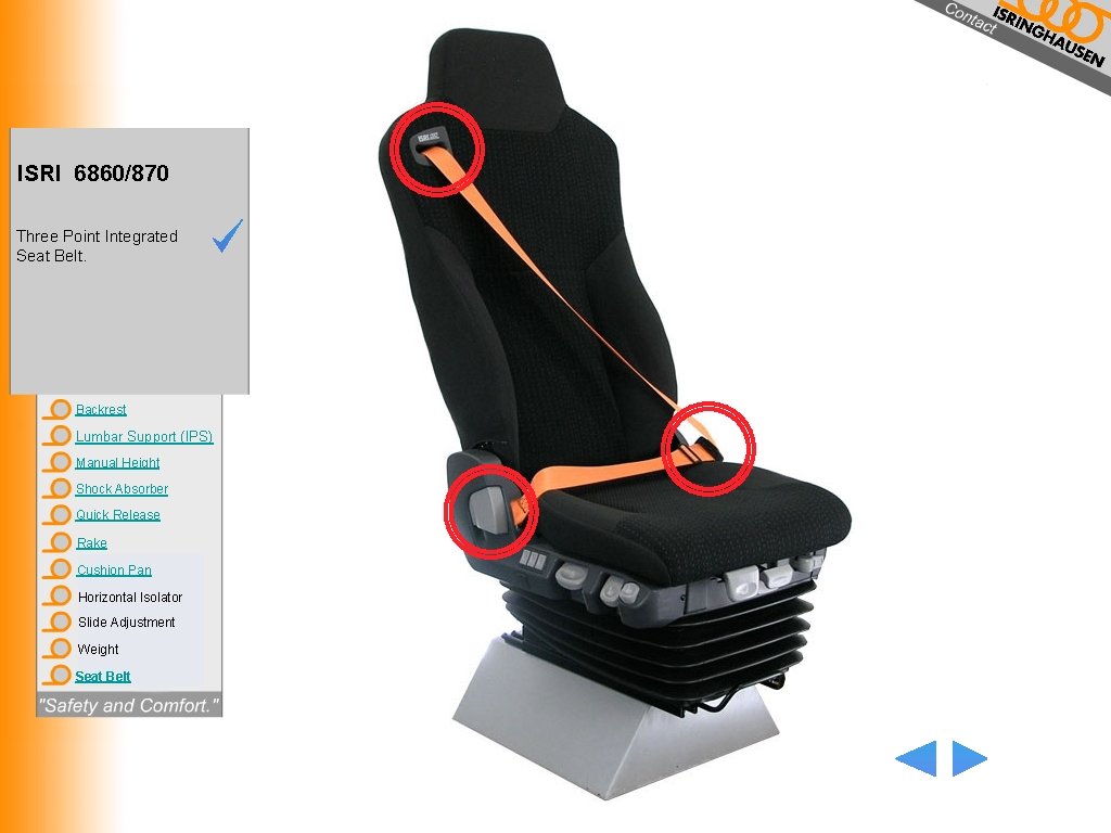 ISRI 6860/870 Three Point Integrated Seat Belt. Backrest Lumbar Support (IPS) Manual Height Shock