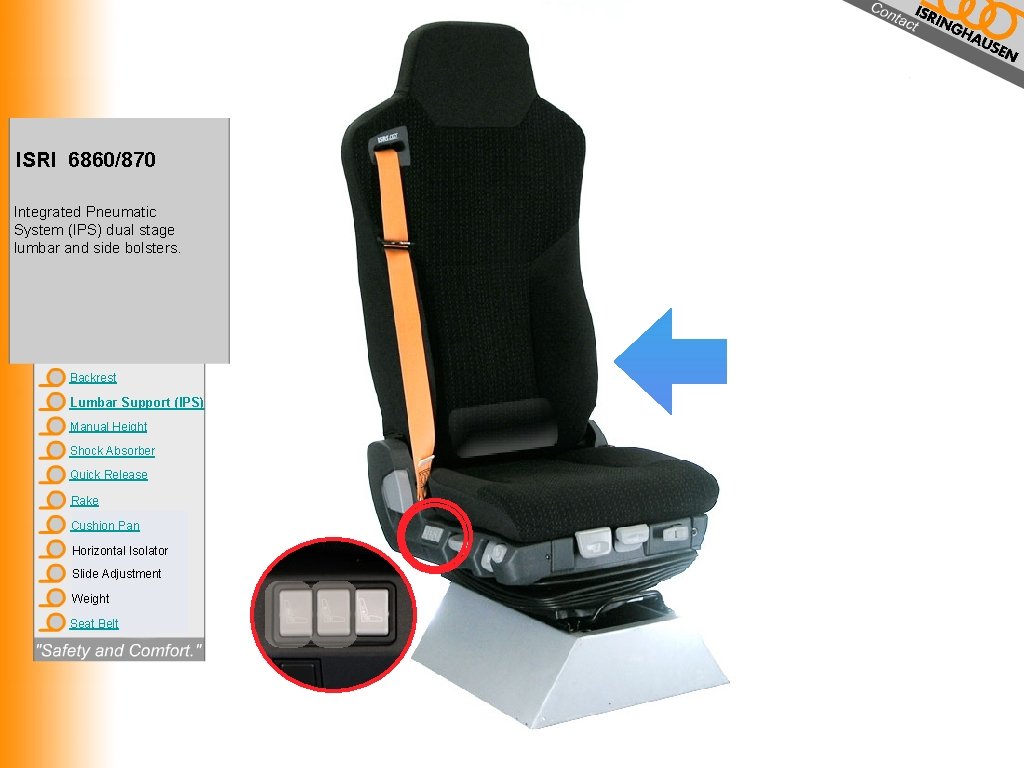 ISRI 6860/870 Integrated Pneumatic System (IPS) dual stage lumbar and side bolsters. Backrest Lumbar