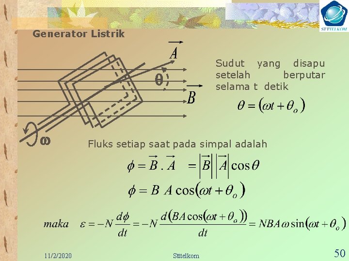 Generator Listrik Sudut yang disapu setelah berputar selama t detik 11/2/2020 Fluks setiap saat