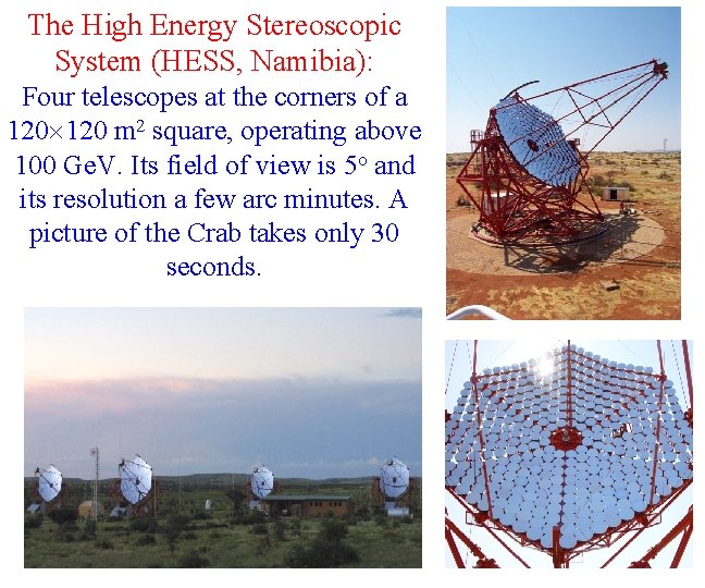 The High Energy Stereoscopic System (HESS, Namibia): Four telescopes at the corners of a