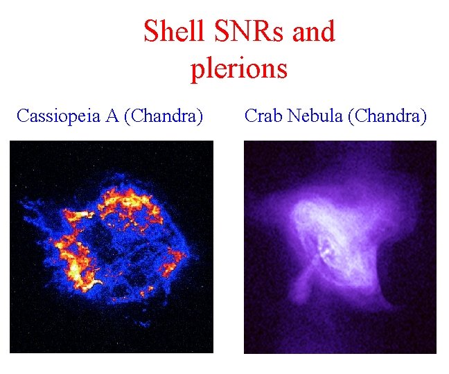 Shell SNRs and plerions Cassiopeia A (Chandra) Crab Nebula (Chandra) 