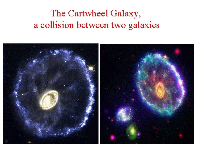 The Cartwheel Galaxy, a collision between two galaxies 