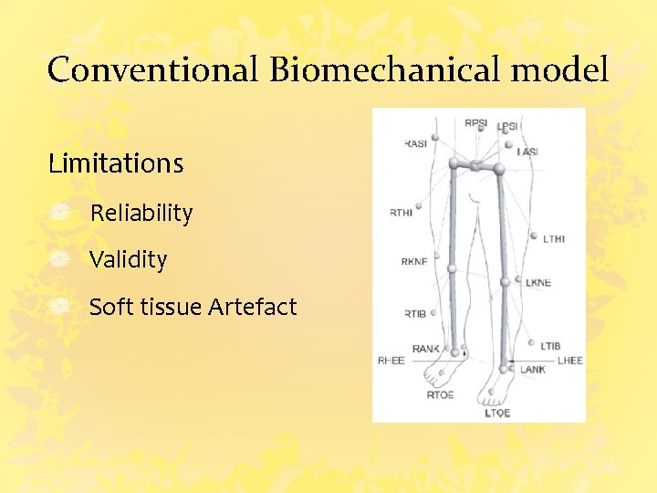 Conventional Biomechanical model Limitations Reliability Validity Soft tissue Artefact 