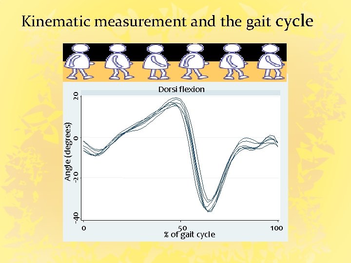 Kinematic measurement and the gait cycle -40 Angle (degrees) -20 0 20 Dorsi flexion