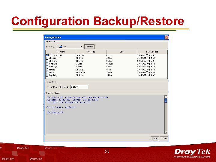 Configuration Backup/Restore 51 