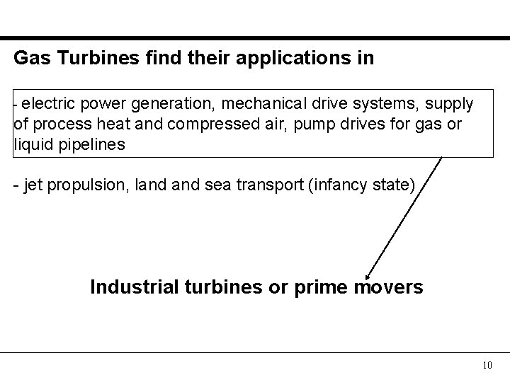 Gas Turbines find their applications in - electric power generation, mechanical drive systems, supply