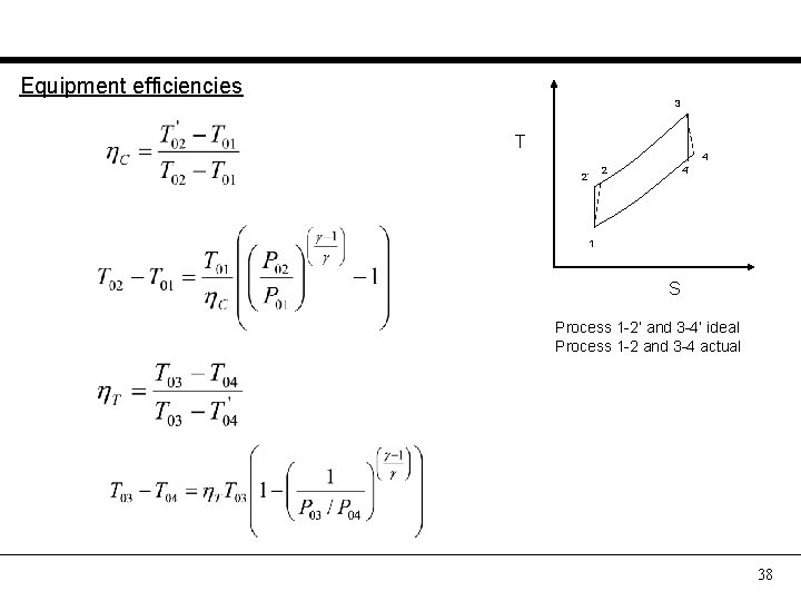 Equipment efficiencies 3 T 4 2’ 2 4’ 1 S Process 1 -2’ and