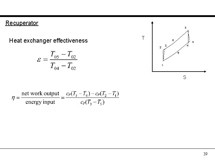 Recuperator 3 Heat exchanger effectiveness T 5 2’ 4 2 4’ 6 1 S