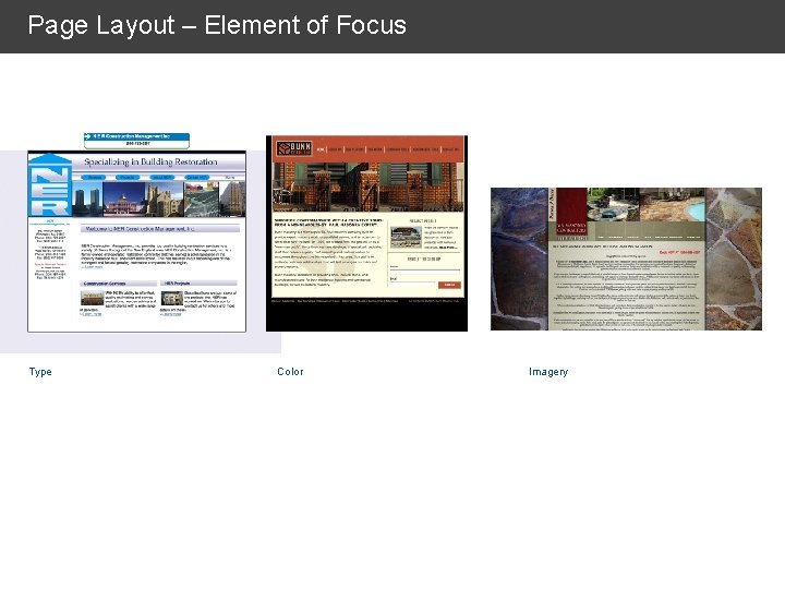 Page Layout – Element of Focus Type Color Imagery 