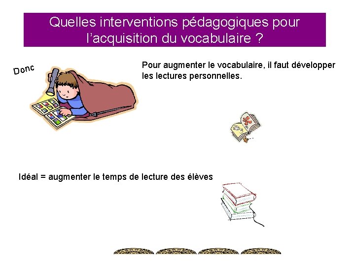 Quelles interventions pédagogiques pour l’acquisition du vocabulaire ? Donc Pour augmenter le vocabulaire, il