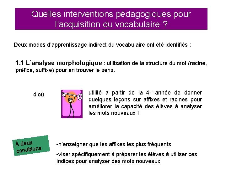 Quelles interventions pédagogiques pour l’acquisition du vocabulaire ? Deux modes d’apprentissage indirect du vocabulaire