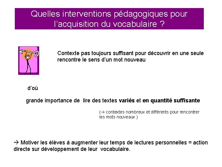 Quelles interventions pédagogiques pour l’acquisition du vocabulaire ? Contexte pas toujours suffisant pour découvrir