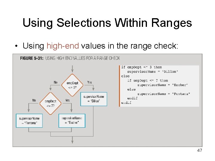 Using Selections Within Ranges • Using high-end values in the range check: 47 