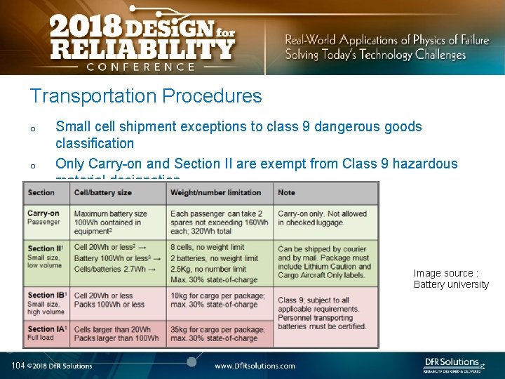 Transportation Procedures o o Small cell shipment exceptions to class 9 dangerous goods classification