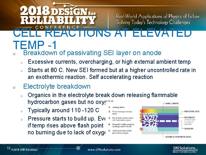 CELL REACTIONS AT ELEVATED TEMP -1 Breakdown of passivating SEI layer on anode o