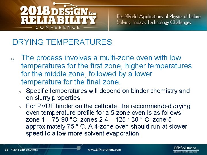 DRYING TEMPERATURES The process involves a multi-zone oven with low temperatures for the first