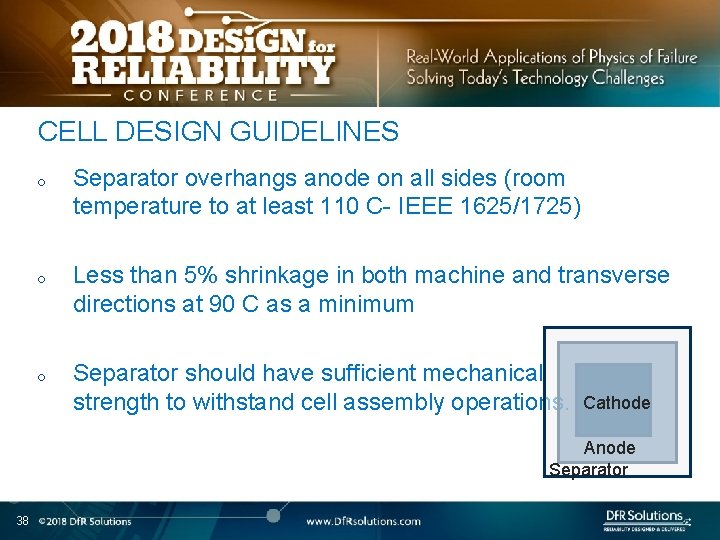 CELL DESIGN GUIDELINES o o o Separator overhangs anode on all sides (room temperature
