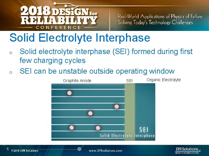 Solid Electrolyte Interphase o o Solid electrolyte interphase (SEI) formed during first few charging