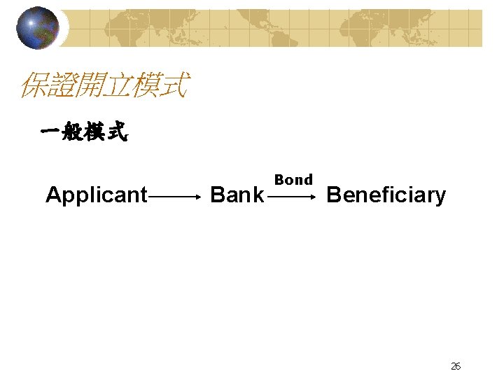 保證開立模式 一般模式 Applicant Bank Bond Beneficiary 26 
