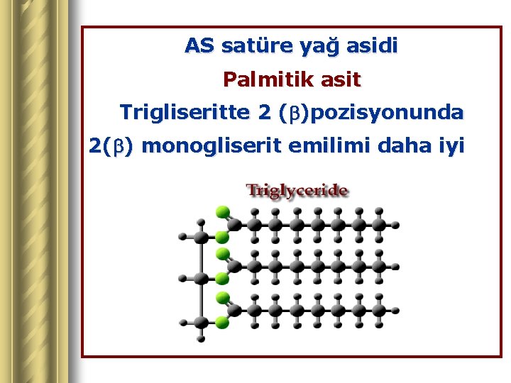 AS satüre yağ asidi Palmitik asit Trigliseritte 2 ( )pozisyonunda 2( ) monogliserit emilimi