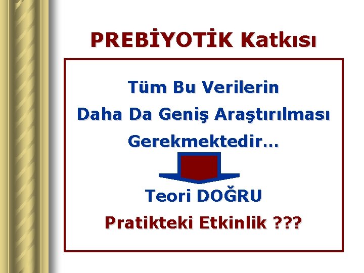 PREBİYOTİK Katkısı Tüm Bu Verilerin Daha Da Geniş Araştırılması Gerekmektedir… Teori DOĞRU Pratikteki Etkinlik