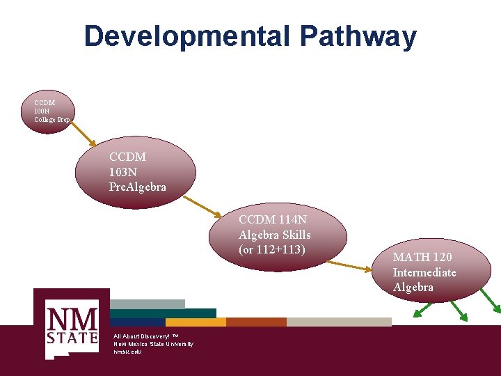 Developmental Pathway CCDM 100 N College Prep CCDM 103 N Pre. Algebra CCDM 114