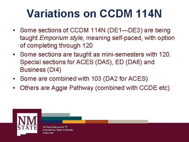 Variations on CCDM 114 N • Some sections of CCDM 114 N (DE 1—DE