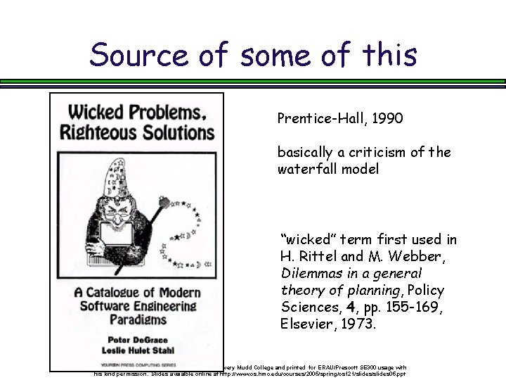 Source of some of this Prentice-Hall, 1990 basically a criticism of the waterfall model