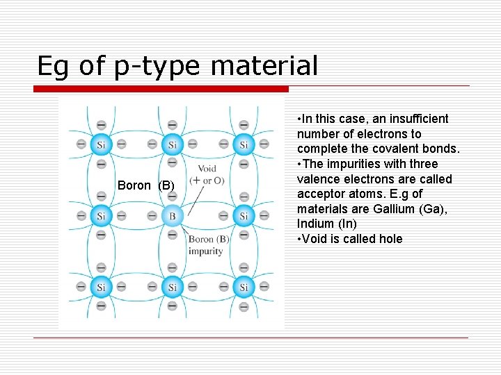 Eg of p-type material Boron (B) • In this case, an insufficient number of